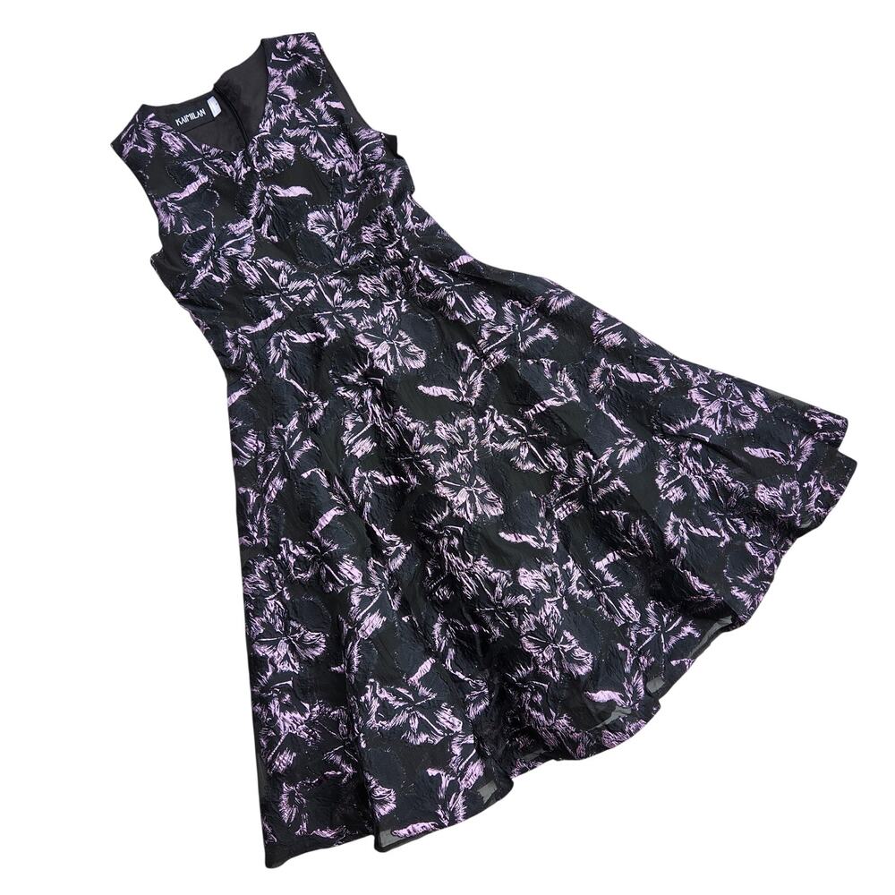 Kaimilan Women Black/Purple Metallic Fit & Flare Summer Cocktail Dress Size 2